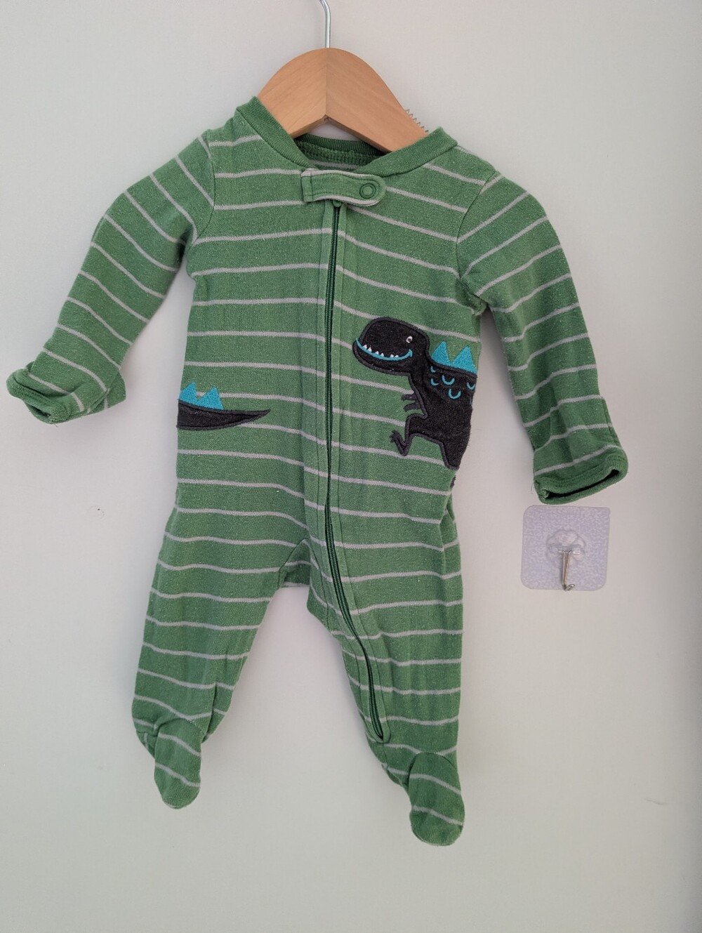 Carter's Green Striped Dino Footed One-Piece